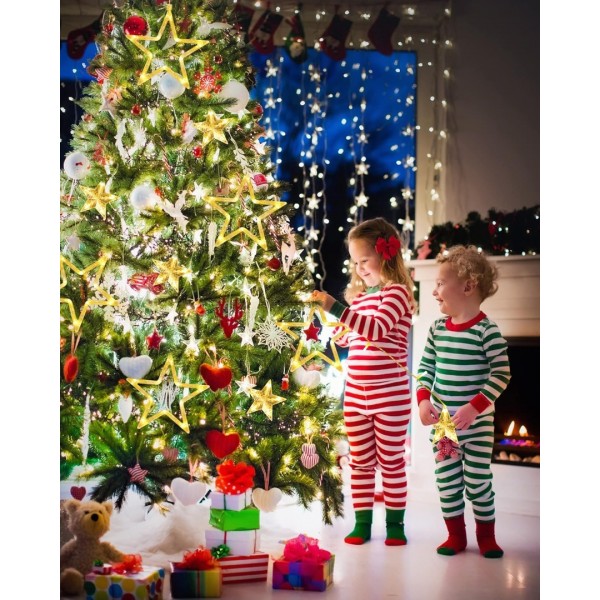 iShabao Christmas Star Curtain Lights, 138 LED Curtain Fairy Lights with 12 Stars, 8 Modes Christmas Window Lights for Xmas Tree, Party, Wedding, Garden, Bedroom, Christmas Decorations (Warm White)