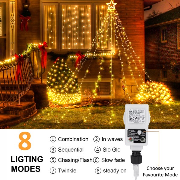 iShabao 317 LED Christmas Top Fairy Lights Bright Indoor with 8 Mode Function Mains Powered for Christmas Decorations (WarmWhite)