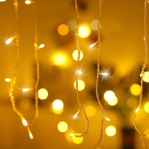 iShabao Icicle Lights, 432 LED Christmas Fairy Lights Bright Indoor Curtain Lights with 8 Mode Function Mains Powered for Christmas Decorations (Warm White)