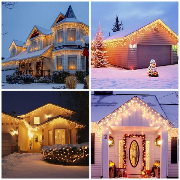 iShabao Icicle Lights, 432 LED Christmas Fairy Lights Bright Indoor Curtain Lights with 8 Mode Function Mains Powered for Christmas Decorations (Warm White)