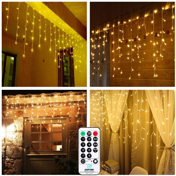 iShabao Icicle Lights, 432 LED Christmas Fairy Lights Bright Indoor Curtain Lights with 8 Mode Function Mains Powered for Christmas Decorations (Warm White)