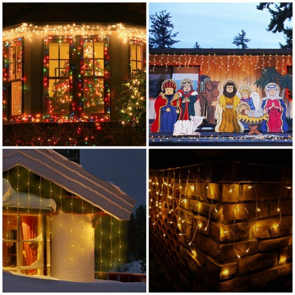 iShabao Icicle Lights, 432 LED Christmas Fairy Lights Bright Indoor Curtain Lights with 8 Mode Function Mains Powered for Christmas Decorations (Warm White)