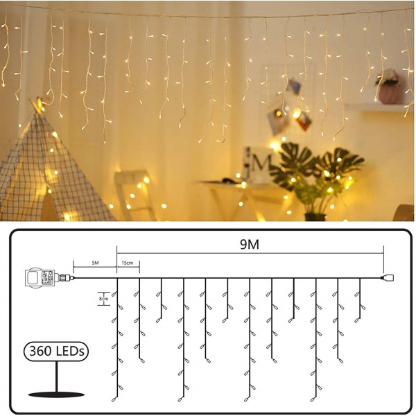 iShabao Icicle Lights, 432 LED Christmas Fairy Lights Bright Indoor Curtain Lights with 8 Mode Function Mains Powered for Christmas Decorations (Warm White)