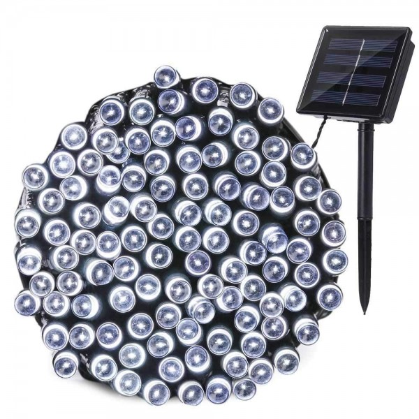 iShabao Outdoor Solar Fairy Lights, 72ft 200 LED Solar Christmas Lights, Waterproof 8 Modes Solar Powered String Lights for Christmas, Garden, Party, Fence, Balcony, Xmas Tree Decorations (White)